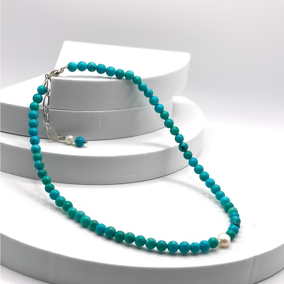 Genuine Turquoise & Freshwater Pearl Necklace - Picture 1 of 10